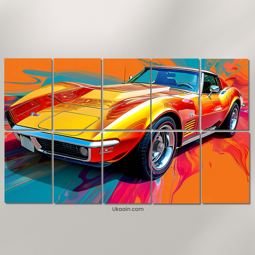 Retro Velocity: 10-Panel Abstract Muscle Car - Premium Metal Poster