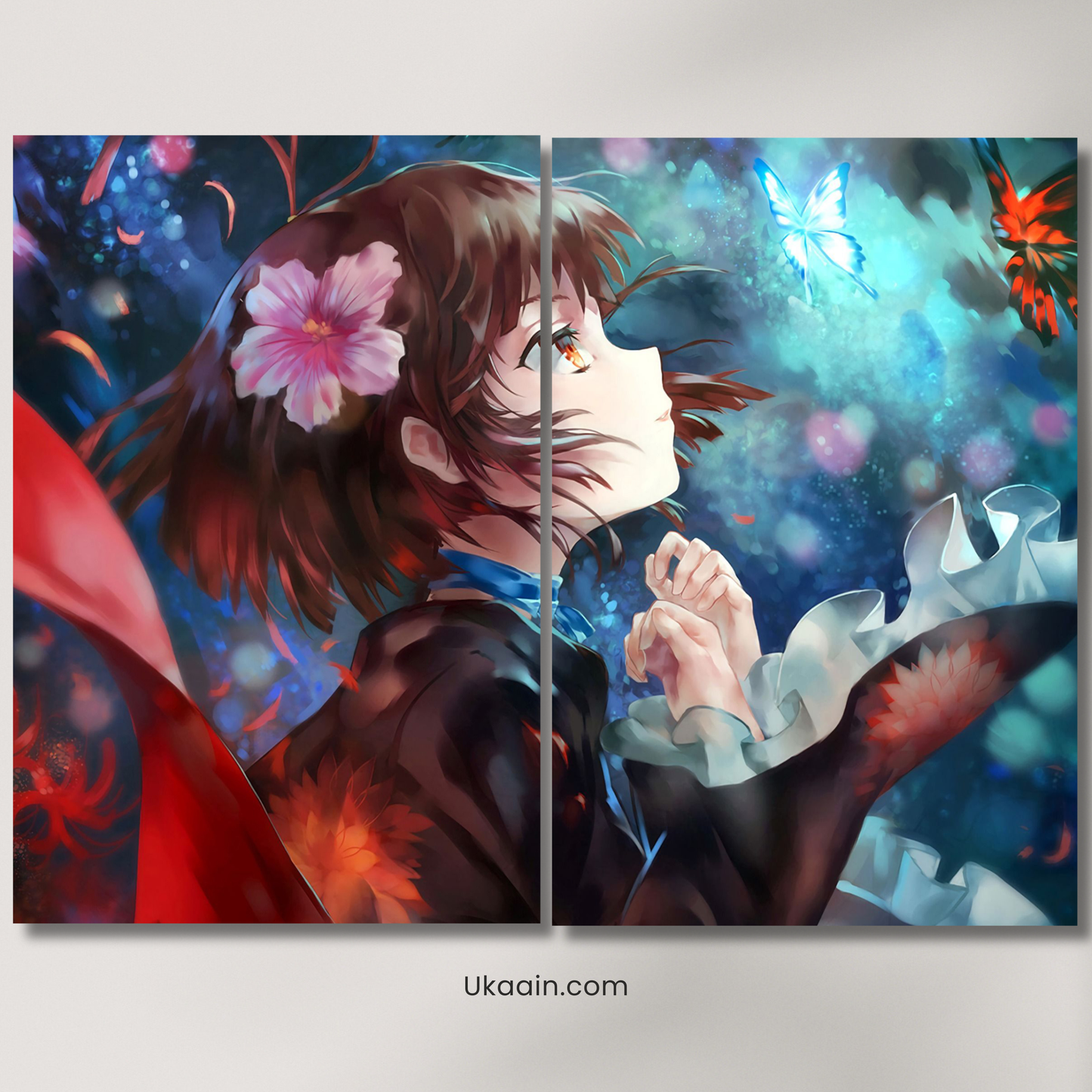 Celestial Butterfly & Floral Spirit Anime Canvas - Premium Metal Poster