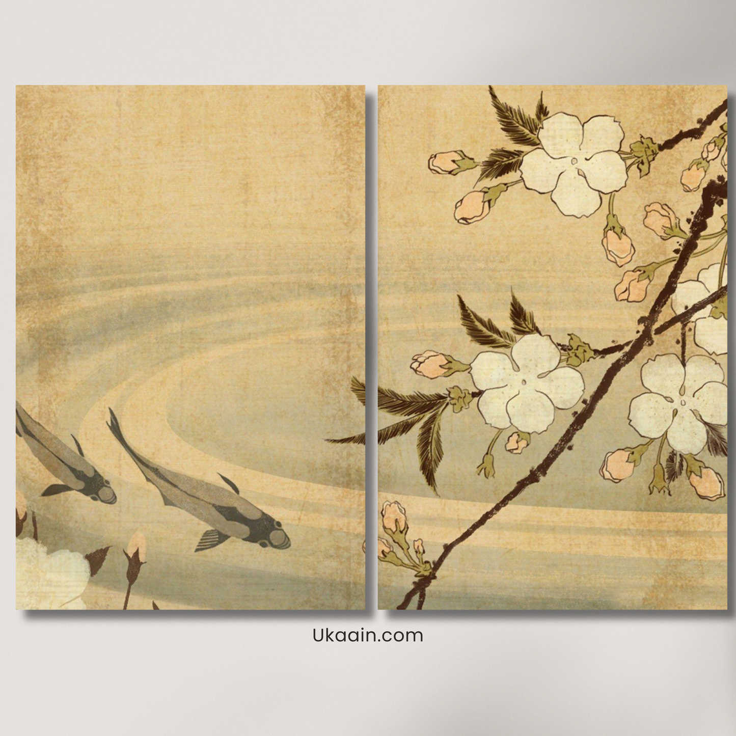 Japanese Koi & Cherry Blossom Image - Premium Metal Poster