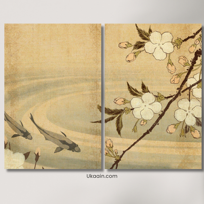 Japanese Koi & Cherry Blossom Image - Premium Metal Poster