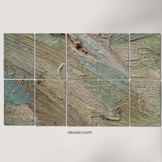 "Earthy Textures: 10-Panel Abstract Oil-Stroke Mural" - Premium Metal Poster
