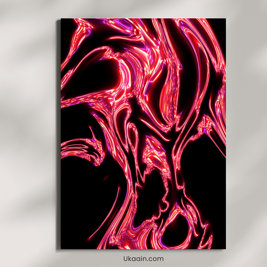 The Radiant Flow of Ruby Electric - Premium Metal Poster