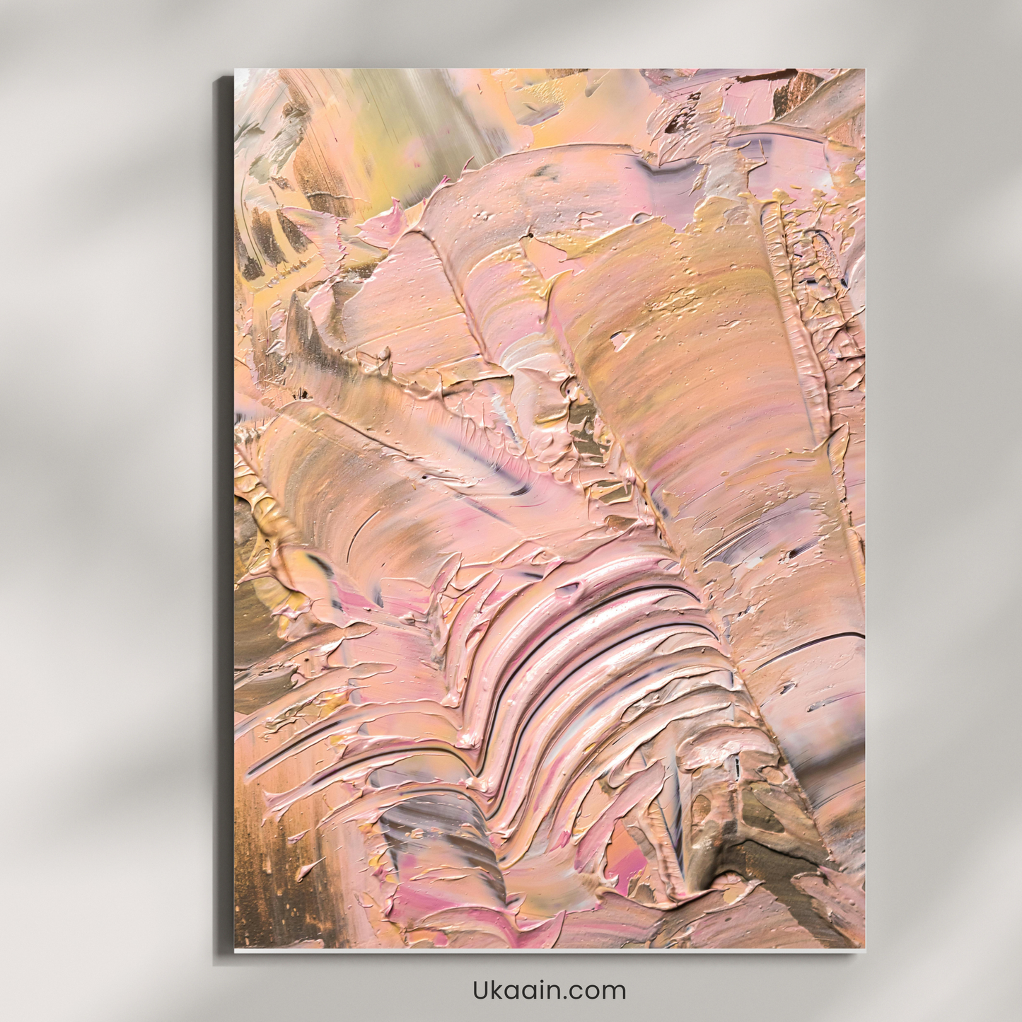 "Pastel Flow: Soft Peach Impasto Abstract Metal Poster" - Premium Metal Poster