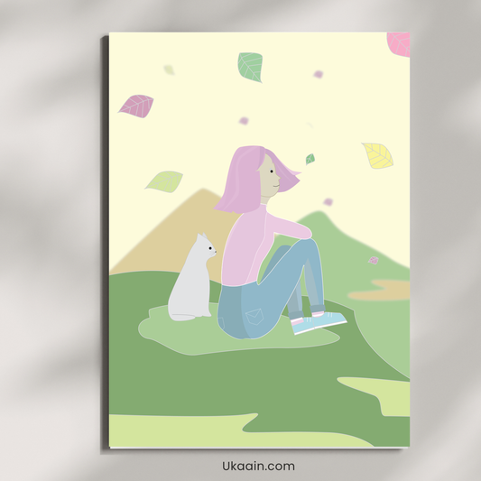 Girl with Cat: Autumn Serenity - Premium Metal Poster