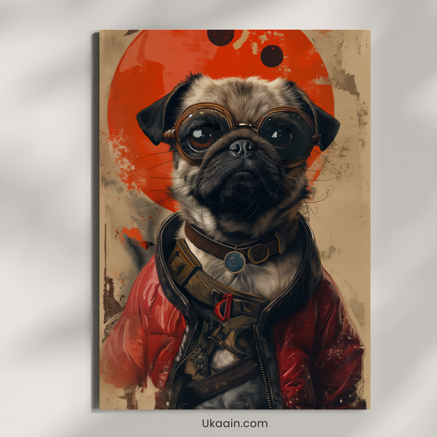 Cyber-Pug: Vintage Steampunk Aviator - Premium Metal Poster