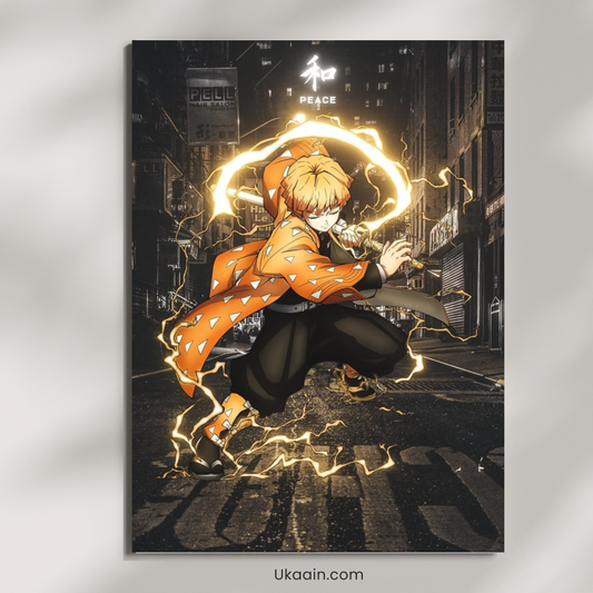 Thunder Spirit: Zenitsu Agatsuma Anime - Premium Metal Poster