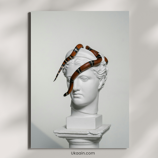 "Serpent's Muse: Surreal Marble Sculpture Metal Poster" - Premium Metal Poster
