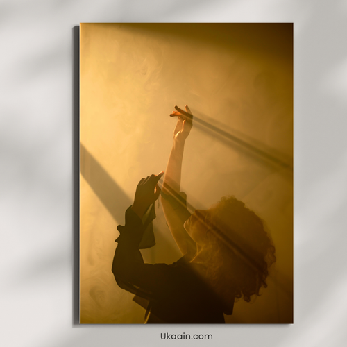 Golden Solace: Chasing the Ethereal Light - Premium Metal Poster