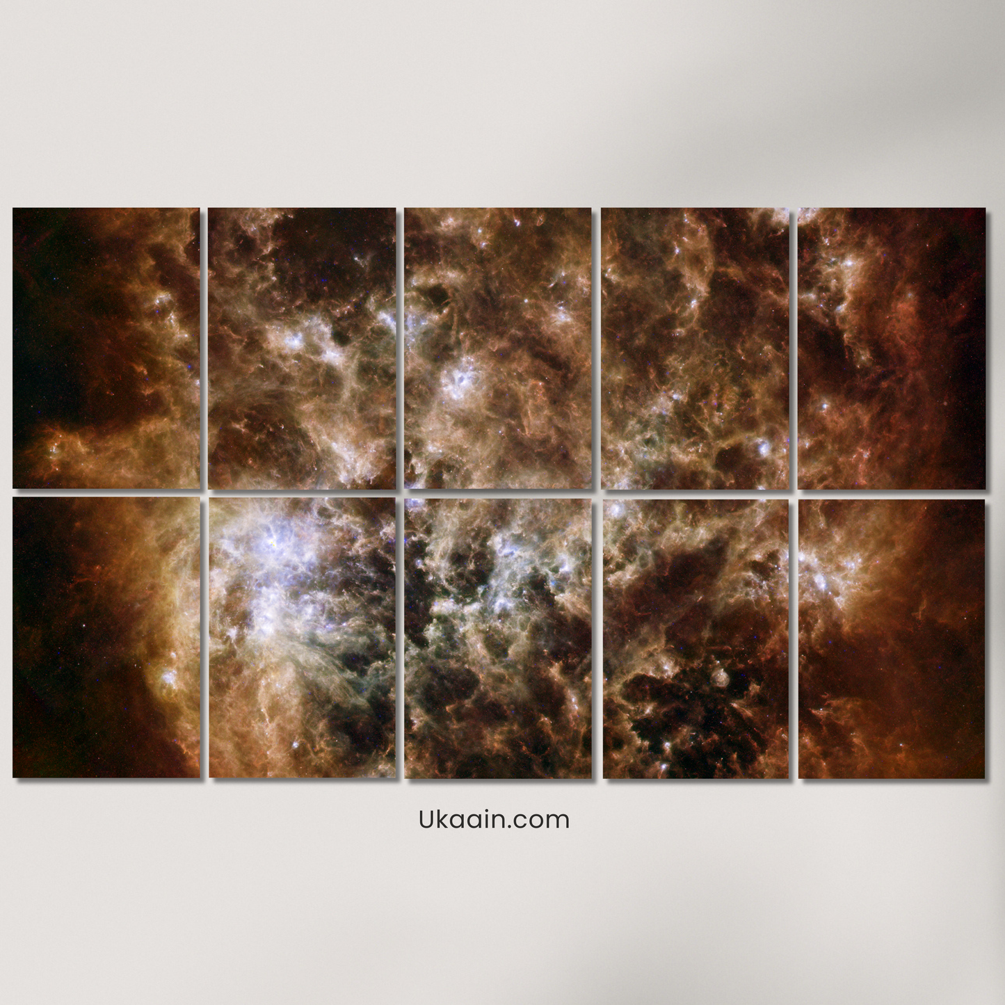 "Stellar Dust: 10-Panel Deep Space Nebula Cosmic Mural" - Premium Metal Poster