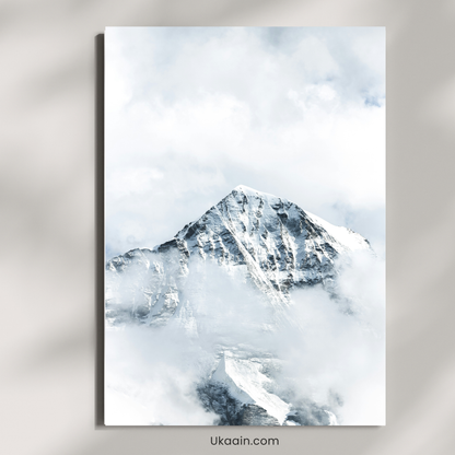 "Summit Serenity: Snow-Capped Peak - Premium Metal Poster