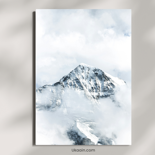 "Summit Serenity: Snow-Capped Peak - Premium Metal Poster