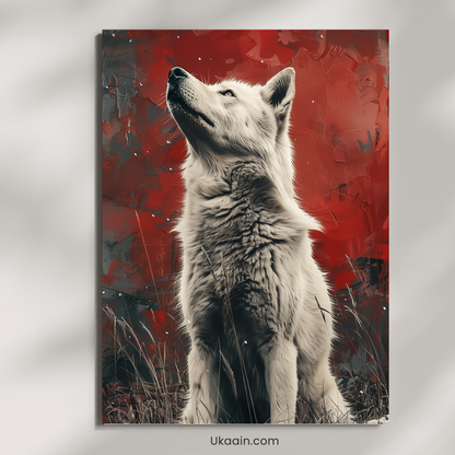 Crimson Spirit: Majestic White Wolf - Premium Metal Poster