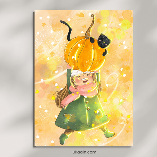 The Golden Harvest: Pumpkin Hug - Premium Metal Poster