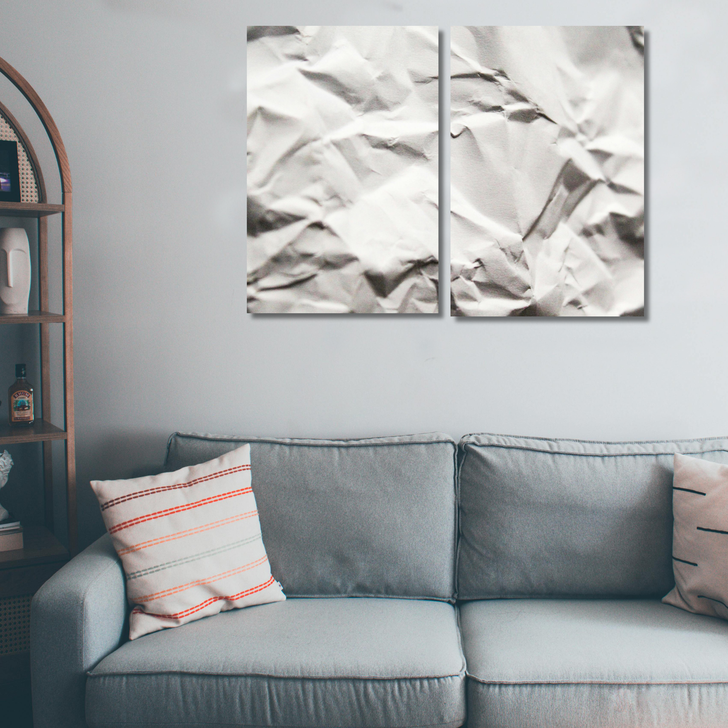 Textured Silence: White Crumpled Paper  - Premium Metal Poster