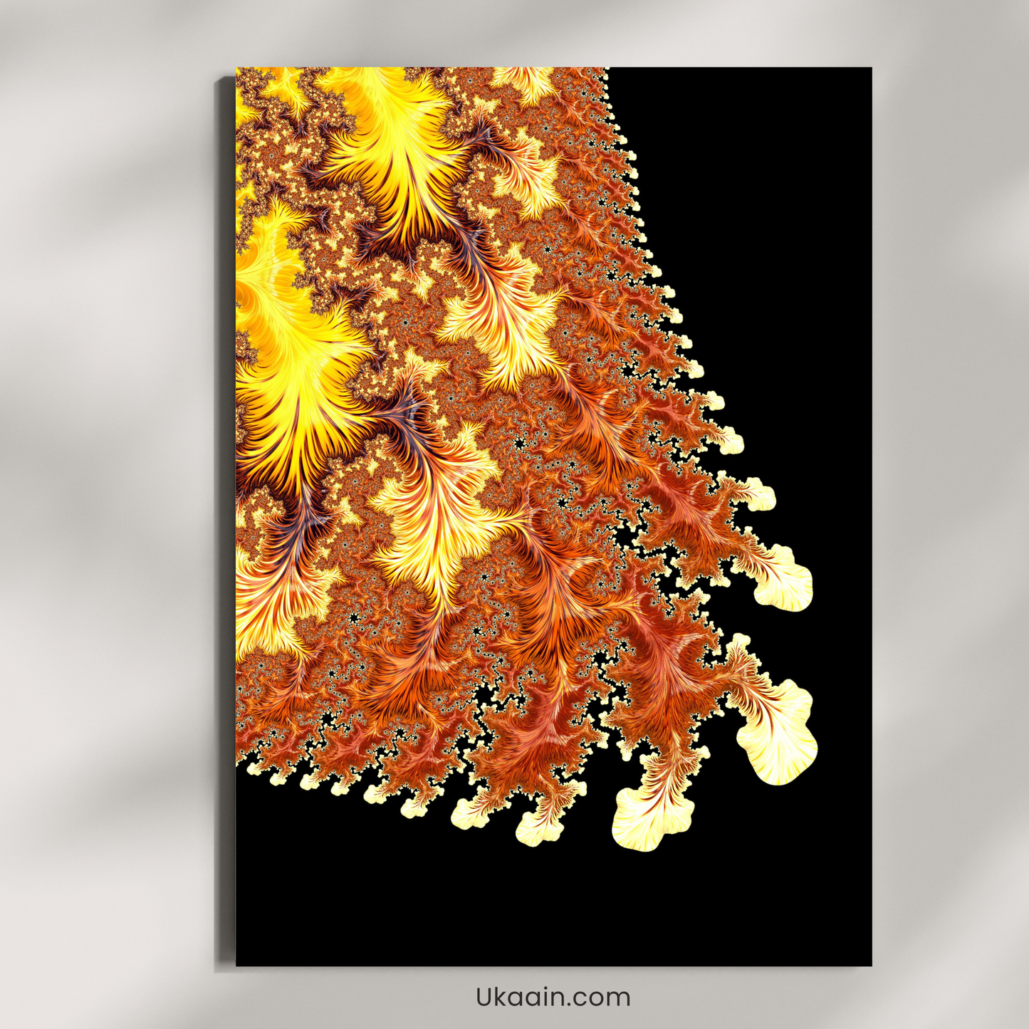 Golden Glitch: Fractal Amber & Obsidian Flow - Premium Metal Poster