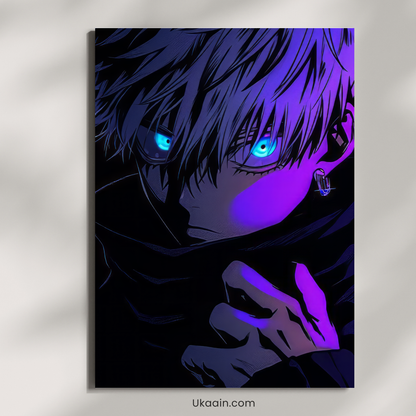 Infinite Void: Gojo Satoru Neon Six Eyes Edition - Premium Metal Poster