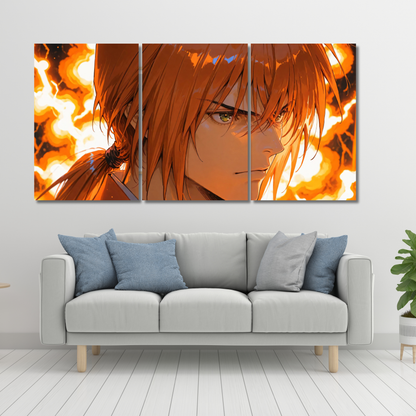 Inferno Samurai: 3-Panel Blazing Spirit Anime - Premium Metal Poster