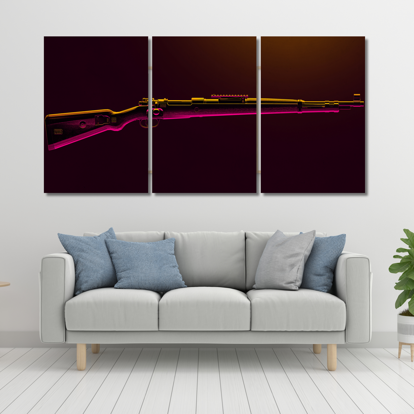 Kar98 Cyber-Glow: 3-Panel Neon Tactical Wall - Premium Metal Poster