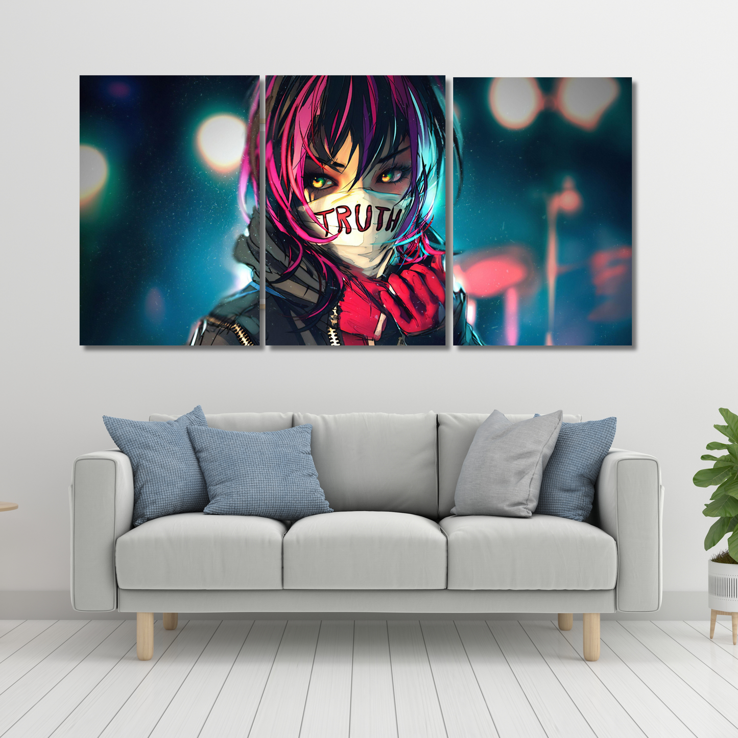 Truth: 3-Panel Cyberpunk Rebel Anime - Premium Metal Poster