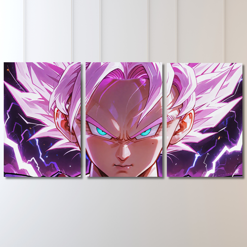 Goku: Divine Wrath: Super Saiyan Rose Triptych - Premium Metal Poster