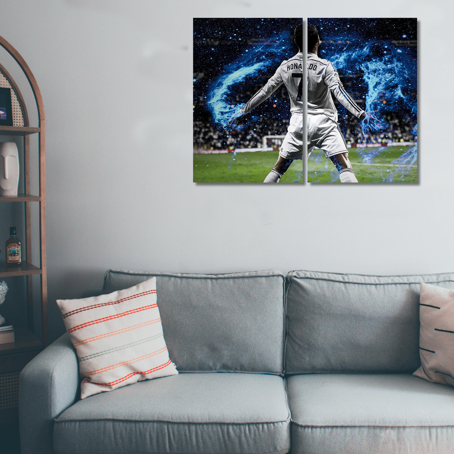 CR7 Galactic Glory: Ronaldo Blue Aura Split Canvas - Premium Metal Poster