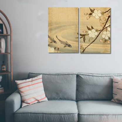 Japanese Koi & Cherry Blossom Image - Premium Metal Poster